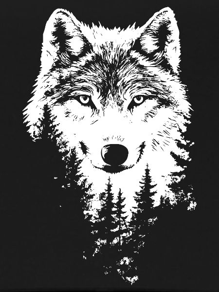 Wolf Face Forest Silhouette