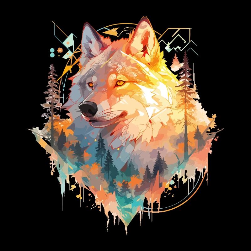 Wolf Wolf’s Head Nature Wilderness Forest Trees Art