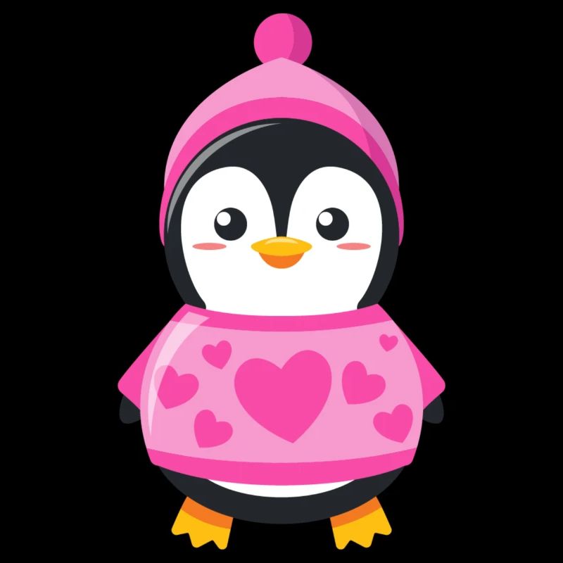 Un pingouin mignon avec un pull en forme de coeur et une casquette
