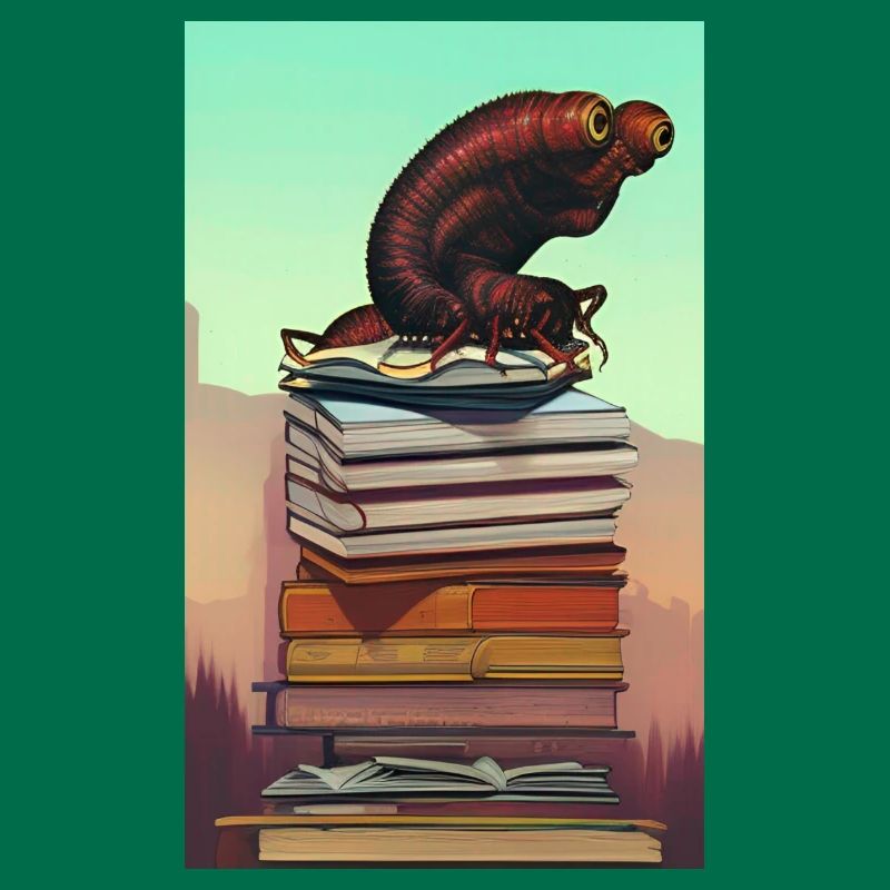 Comic Cartoon Creepy Bookworm Book Stack
