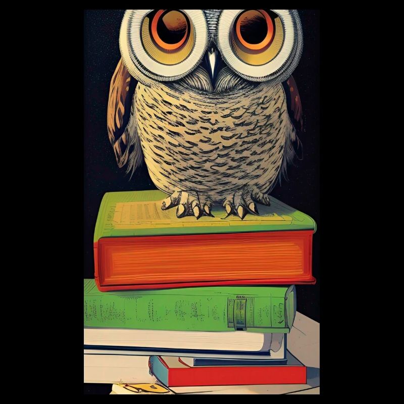 Comic Cartoon Süße Büchereule Eule Bücherstapel