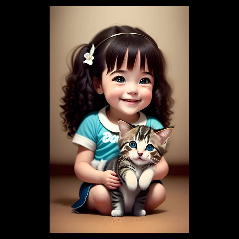 fille joyeuse avec chaton