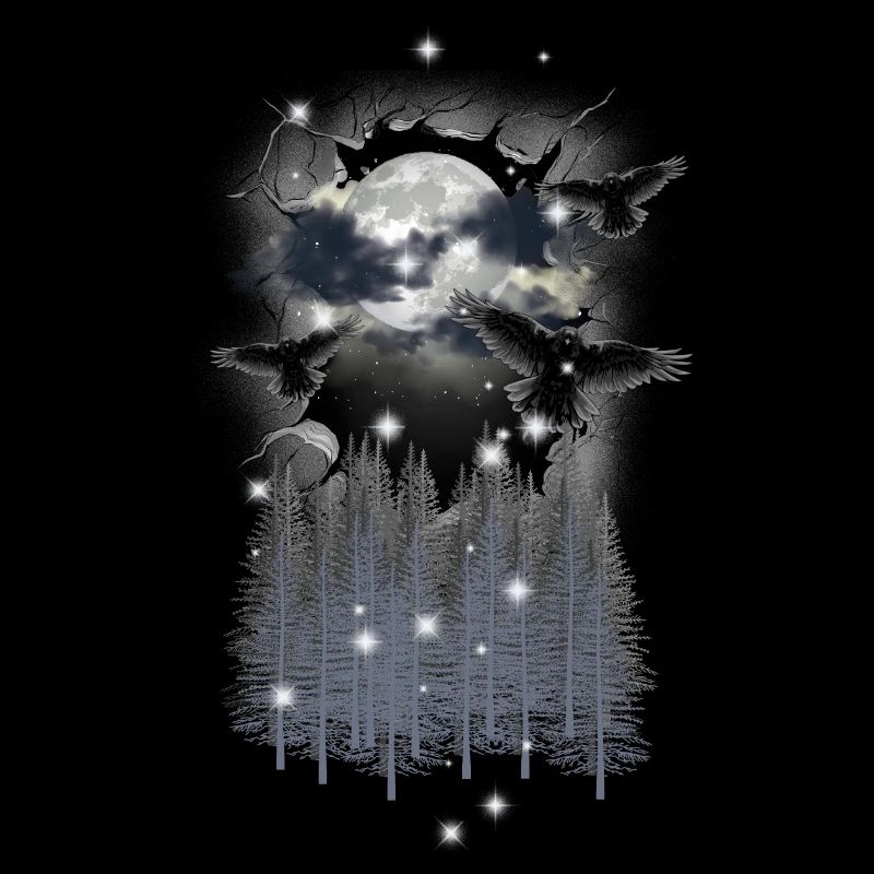 Halloween Forest Crows Ravens Mystical Moon