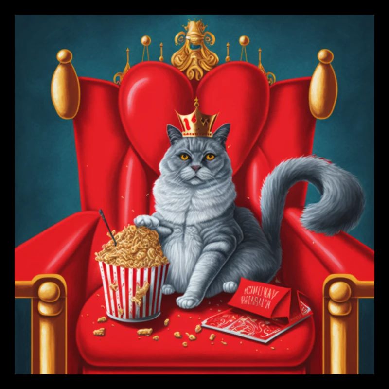 Chat mangeant du pop-corn et des ailes de poulet