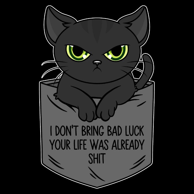 Poche poitrine chat noir Je n’apporte pas de malchance