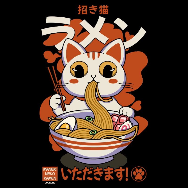 Série Maneki neko rouge - Chat blanc bol de Ramen