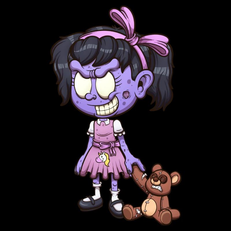 Fille zombie avec ours en peluche