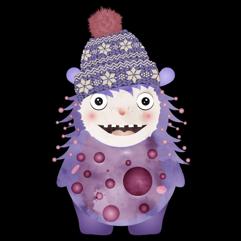 Monstre violet mignon avec chapeau d’hiver