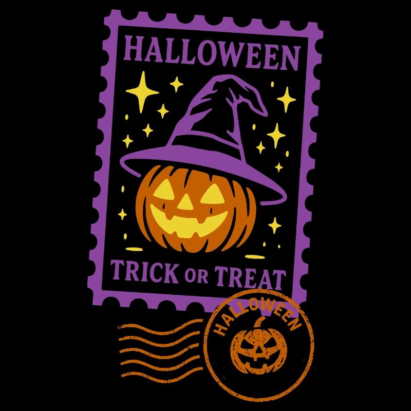 Postage stamp - Halloween pumpkin with magic hat