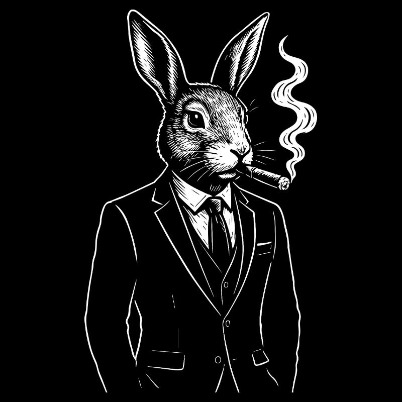 Dapper Rabbit in Suit Smoking
