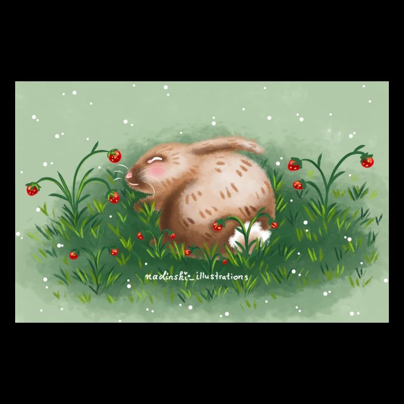 Hase und Erdbeeren