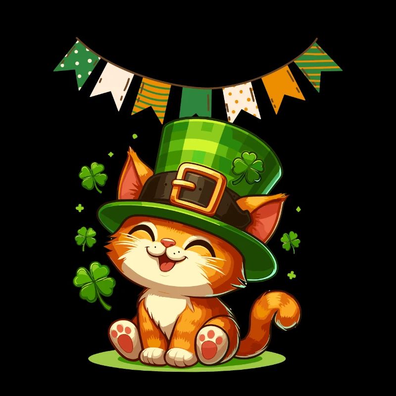 Katze St Patrick Irland Irisch Kleeblatt Glück Fun