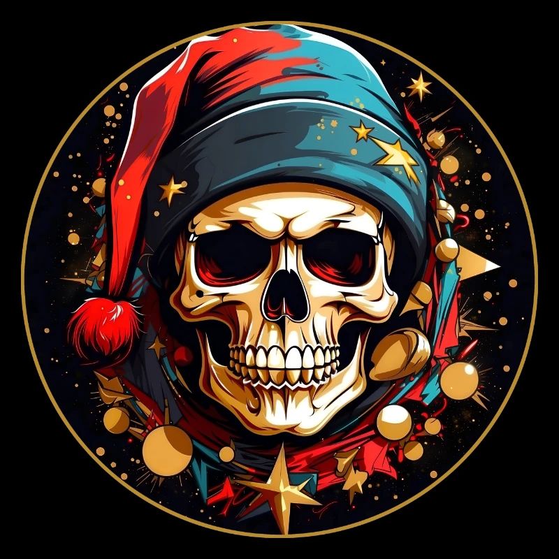 Crâne de Noël coloré avec chapeau de Père Noël