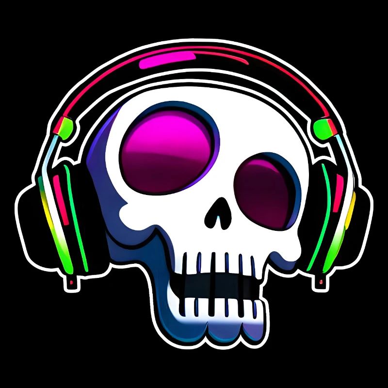 Crazy Skull with Headphones Art