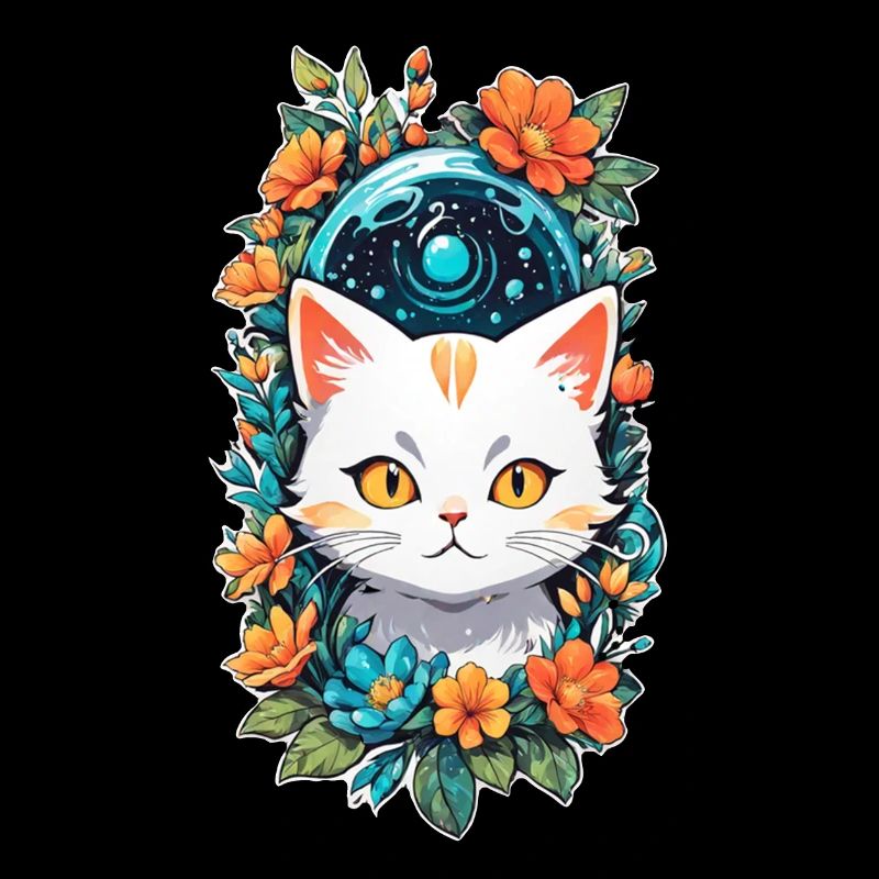 chat et fleur aquarelle