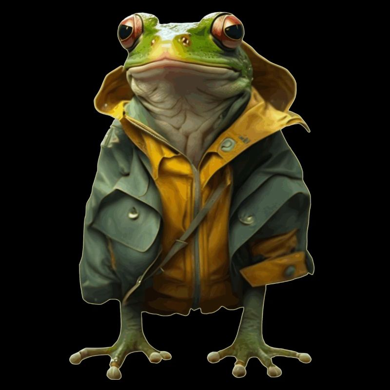 A frog in his rain jacket