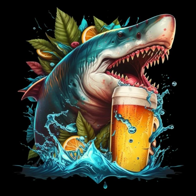 Cool shark drinking beer