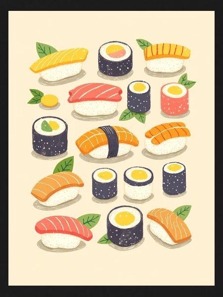 Lebendige Sushi-Sortiment-Illustration