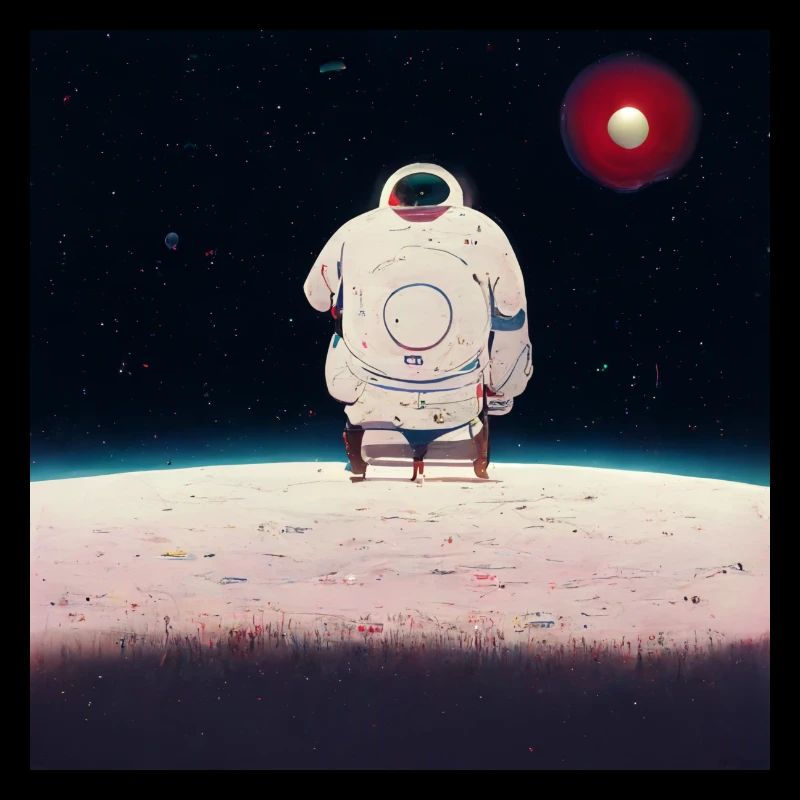 lonely astronaut in space looking at planet home