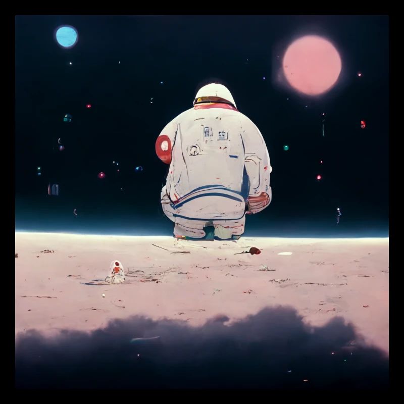 lonely astronaut in space looking at planet home