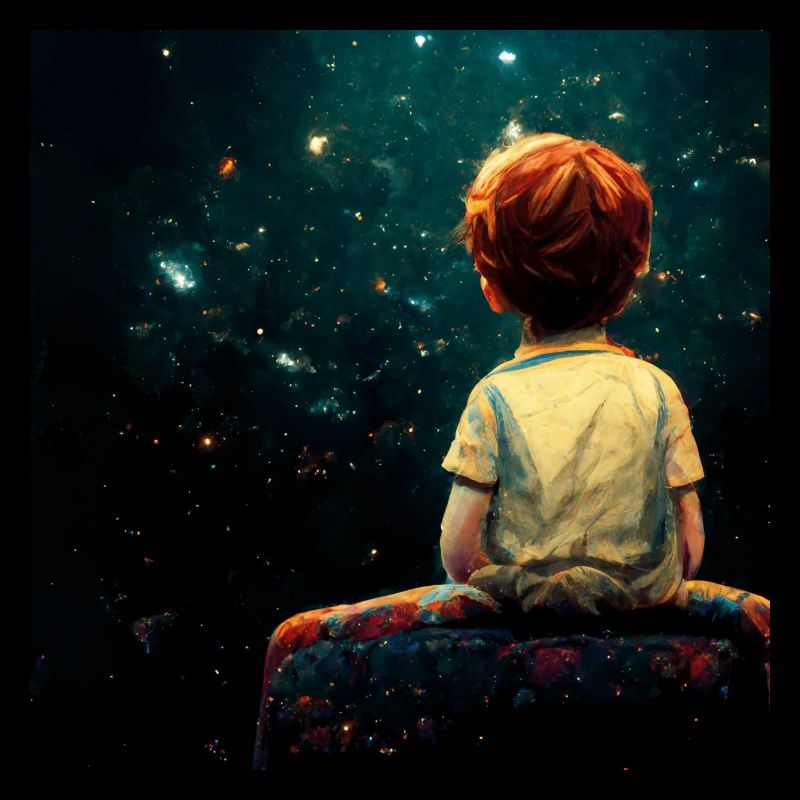Kleiner Junge, Der Am Rande Des Universums Sitzt