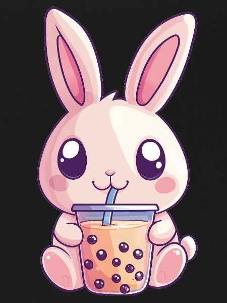Rabbit drinks bubble tea