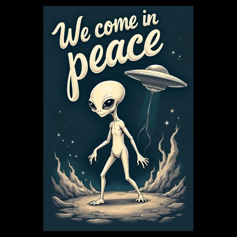 Un gentil petit extraterrestre sort de son OVNI