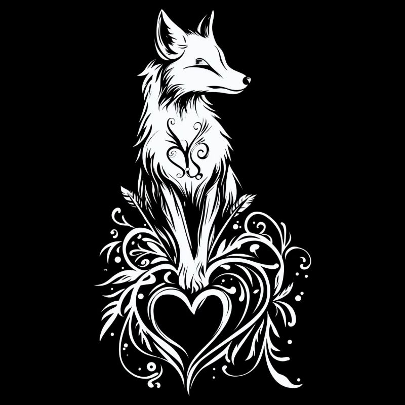 Mystischer Fuchs mit Herz und Flora