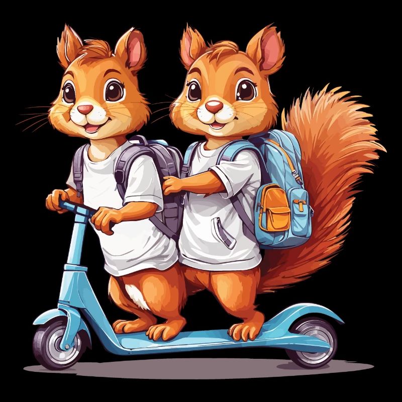 Cheerful Squirrel Twins School Way Design