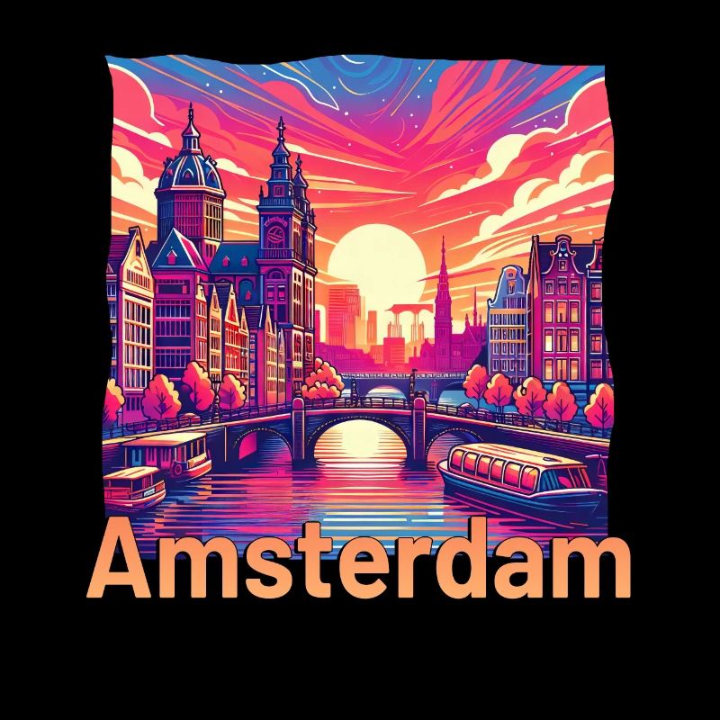 Amsterdam Coucher de soleil Canal Violet Grunge