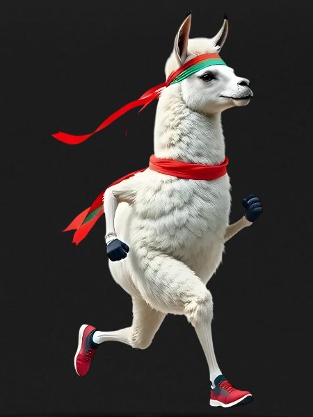 Llama with headband jogging