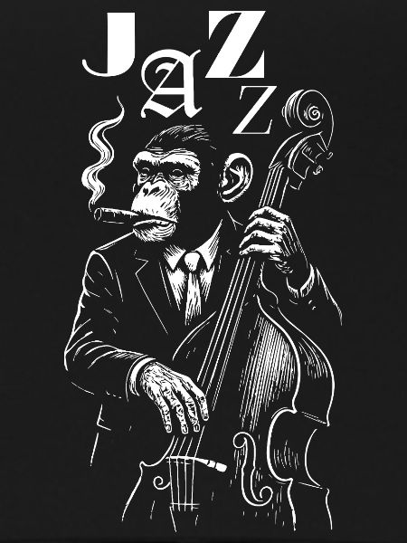 Jazz Monkey Bassist Noir Illustration