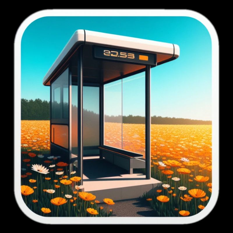 Bus stop in a field.