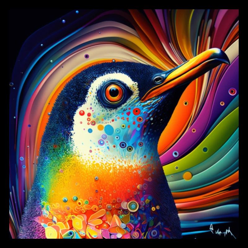 Pingouin coloré, design unique,