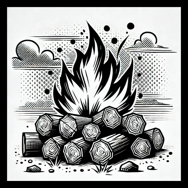 Feu de camp dans le style de la bande dessinée : chaleur et atmosphère