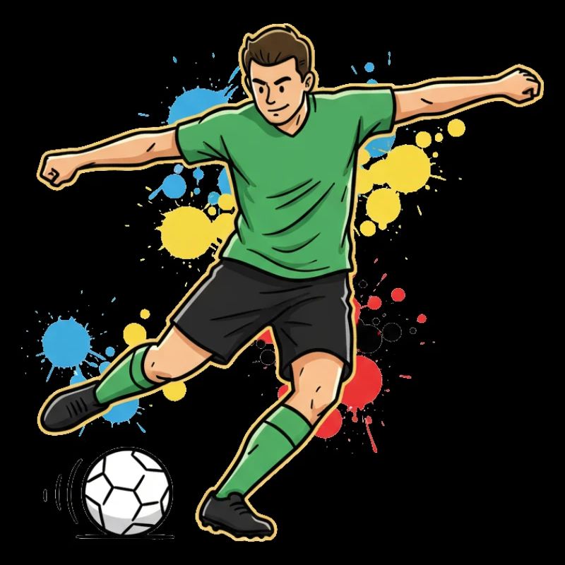 Soccer Player Comic Paint Splash Green