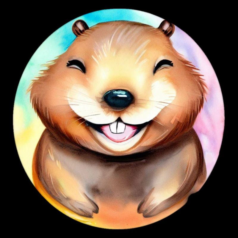 Joyful Beaver on a rainbow background