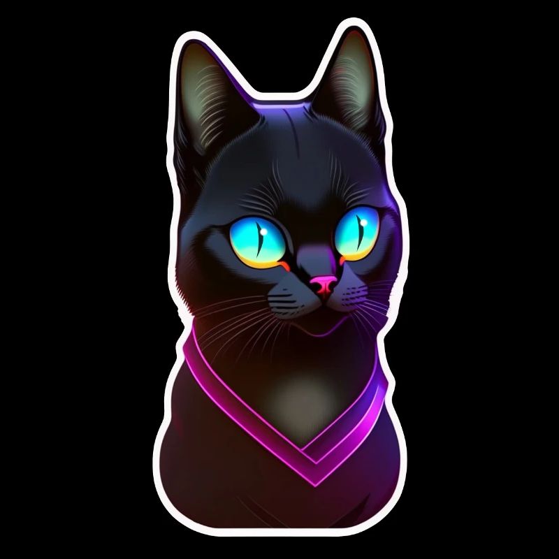 chat noir sous effet de lumière néon