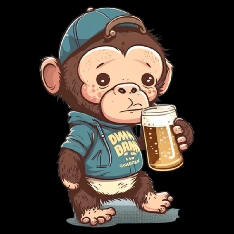 Süßer Schimpanse mit Bier