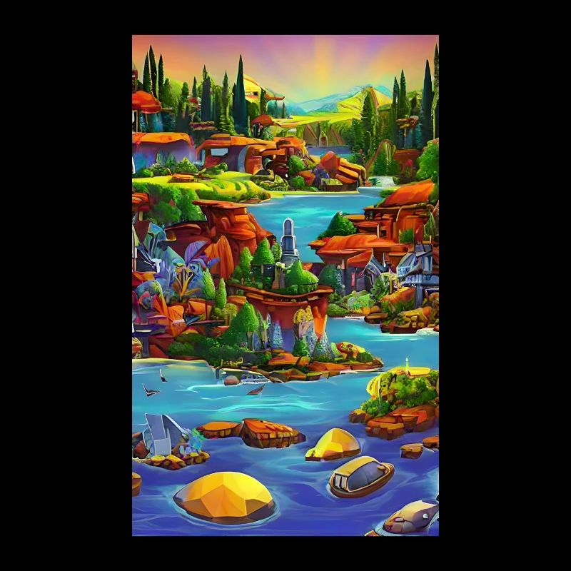 Abstract ai seaside town scene