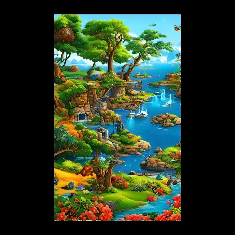 Abstract ai landscape of water & cliffs
