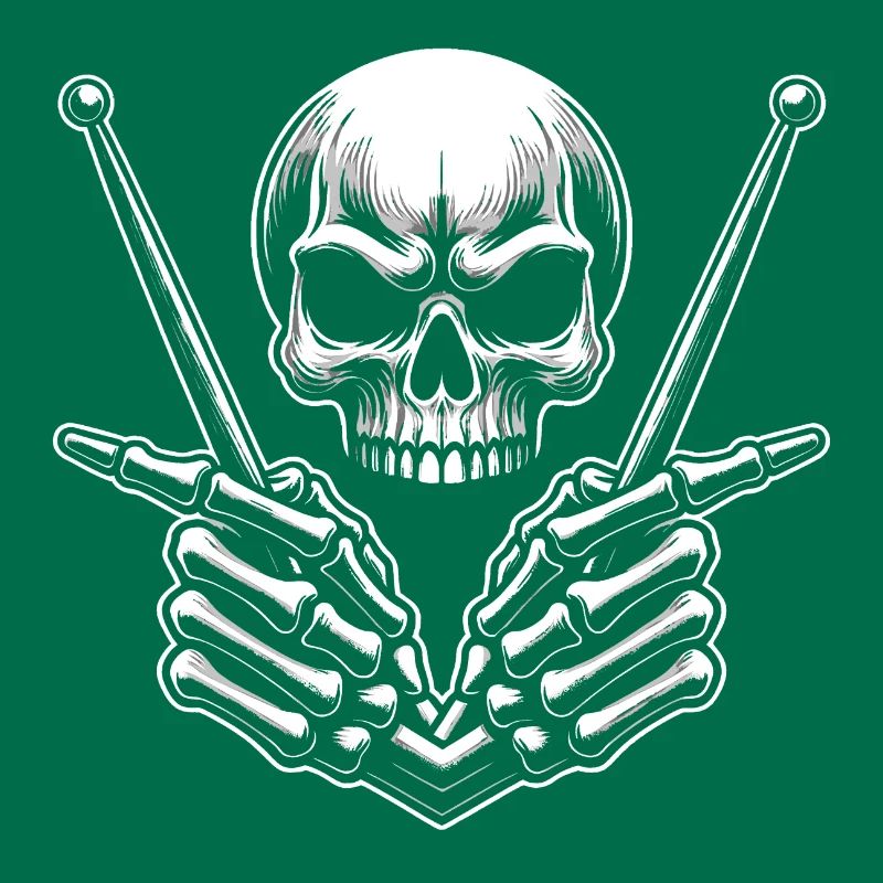 Skull with drumsticks in bone hands