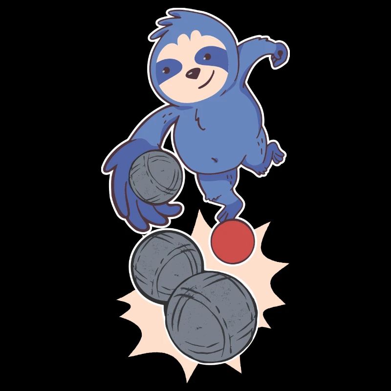 Sloth boules player throws boules balls petanque