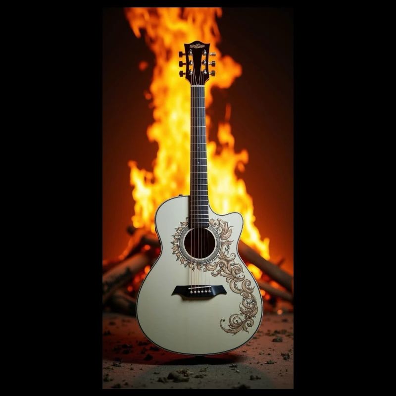 Guitare devant le feu
