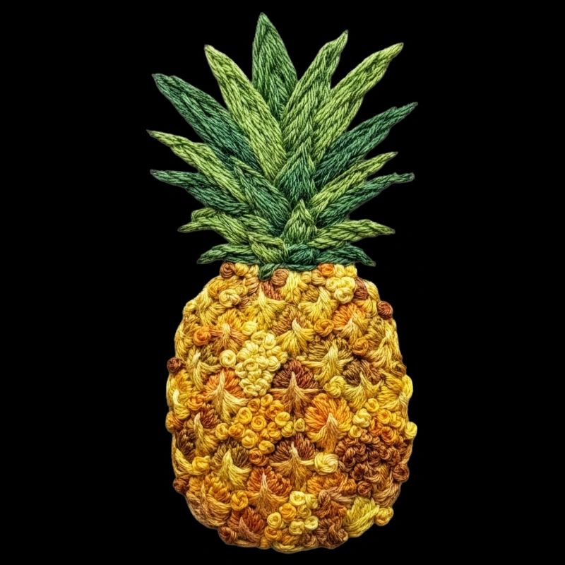 Embroidered pineapple tropical fruit design (printed)