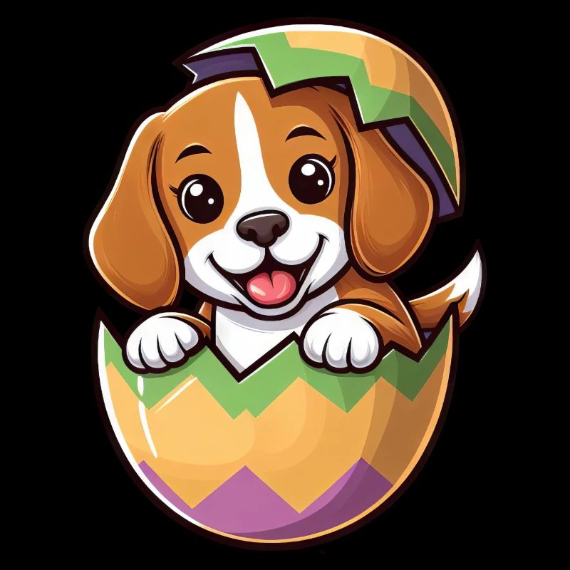 Colorful Easter Egg with Hatching Beagle Design