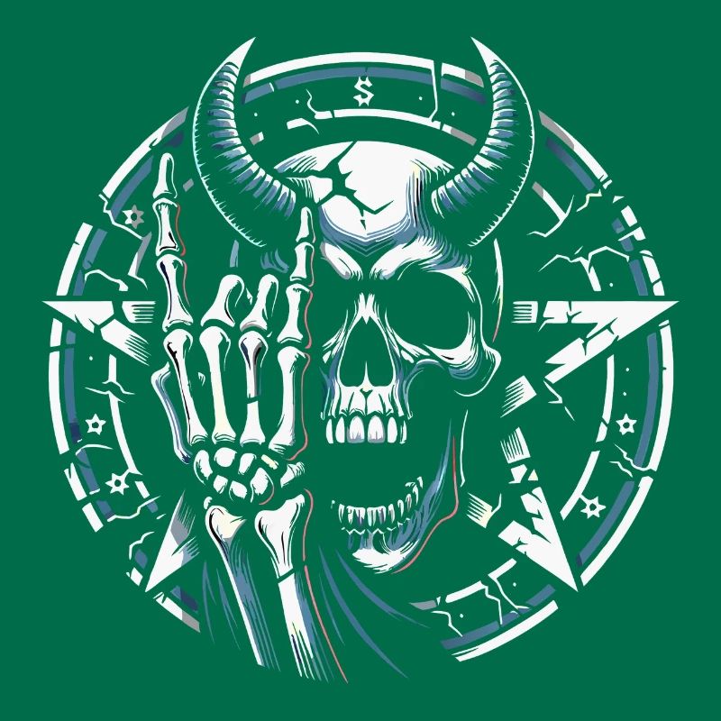 Skull with horns pentagram makes devil horns