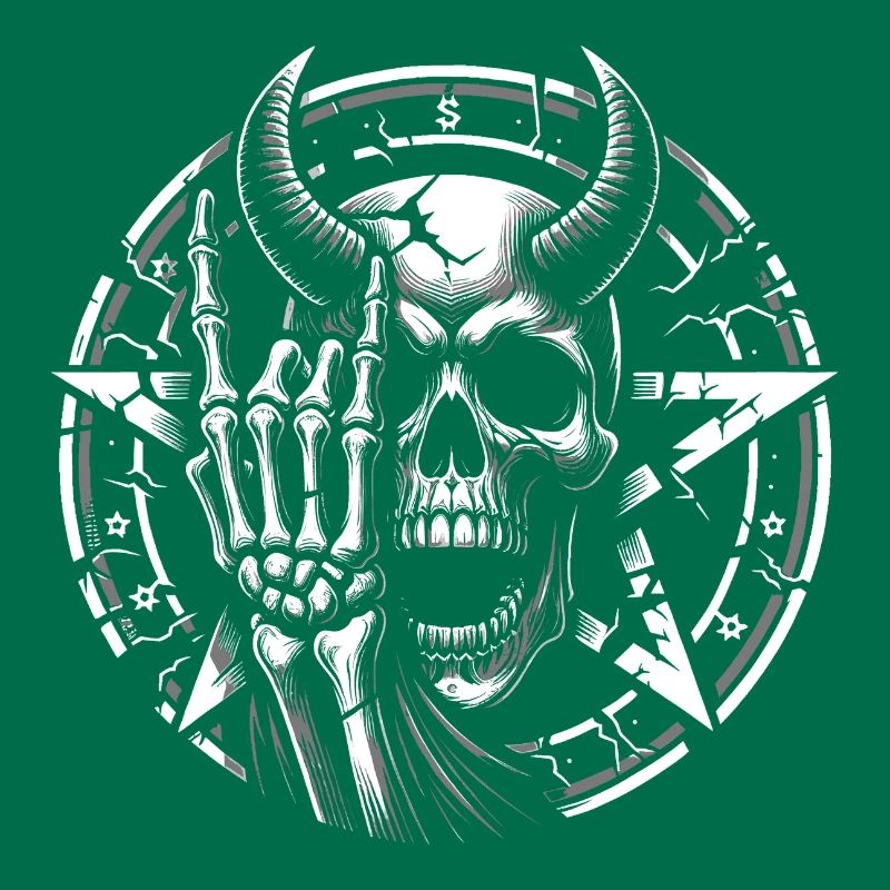 Skull with horns pentagram makes devil horns