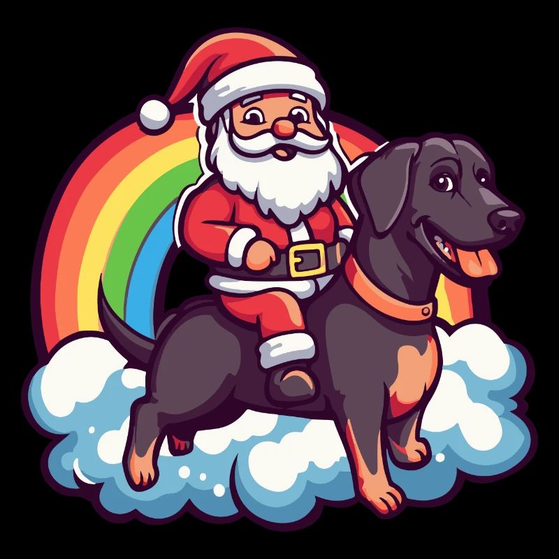 Dobermann Hund Weihnachtsmann Regenbogen