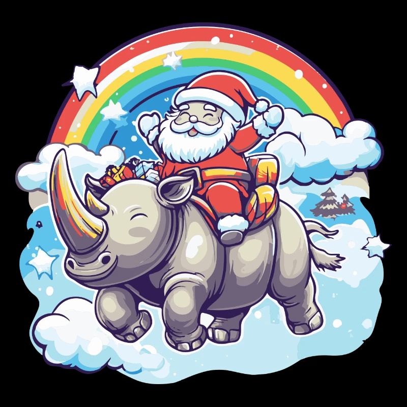 Nashorn Weihnachtsmann Regenbogen